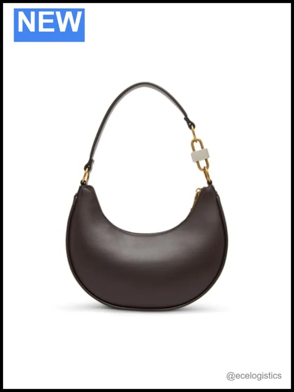 Faux Leather Crescent Shoulder Bag with Zip Closure and Interior Pockets